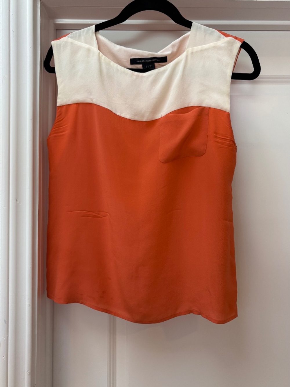 French Connection 100% Silk Colorblock Blouse Orange Cream Tank Top - size 2